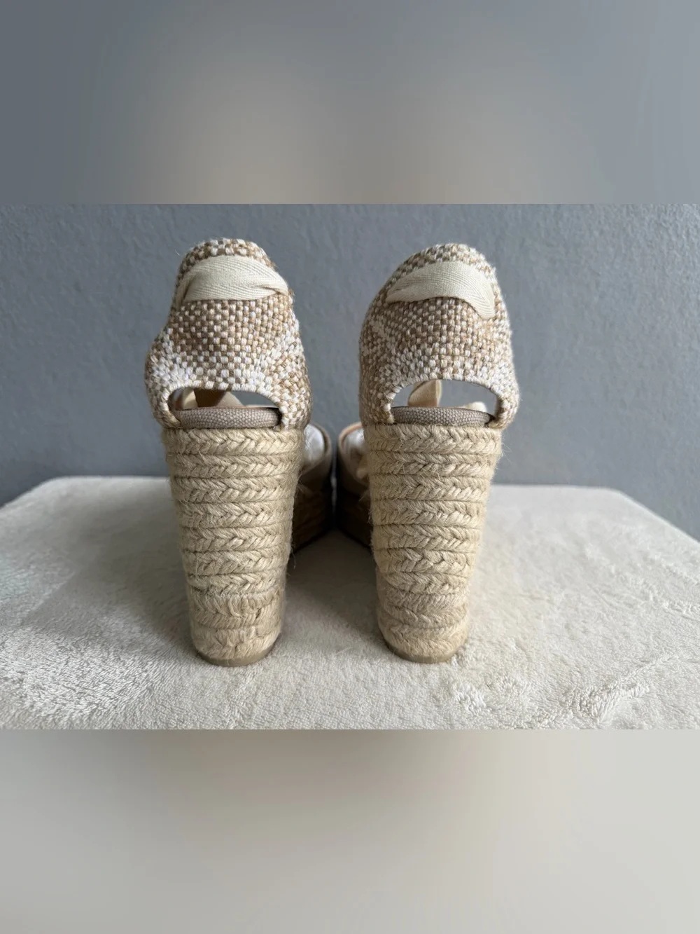 Castaner Espadrille Wedges Sandals s38 Women’s Ivory Lace Up Ankle Ties